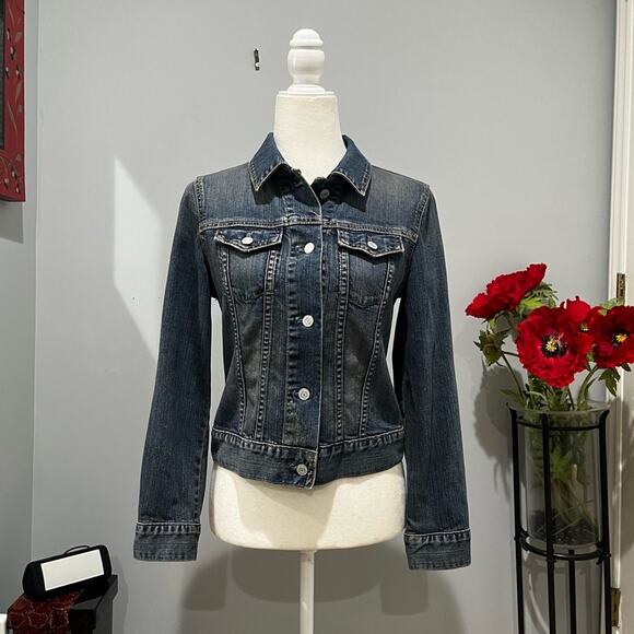 NEW GAP Vintage Y2K Distressed Denim Jean Classic Cropped Jacket Buttons XS NWOT - Picture 2 of 16